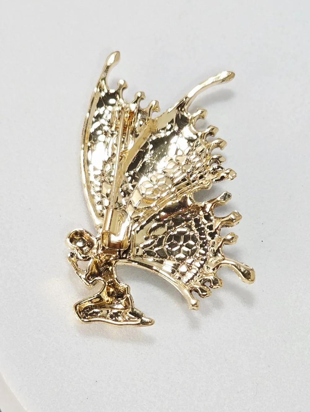 Fairycore Butterfly Fairy Brooch Gold Enamel Winged Pin Whimsical 2.25